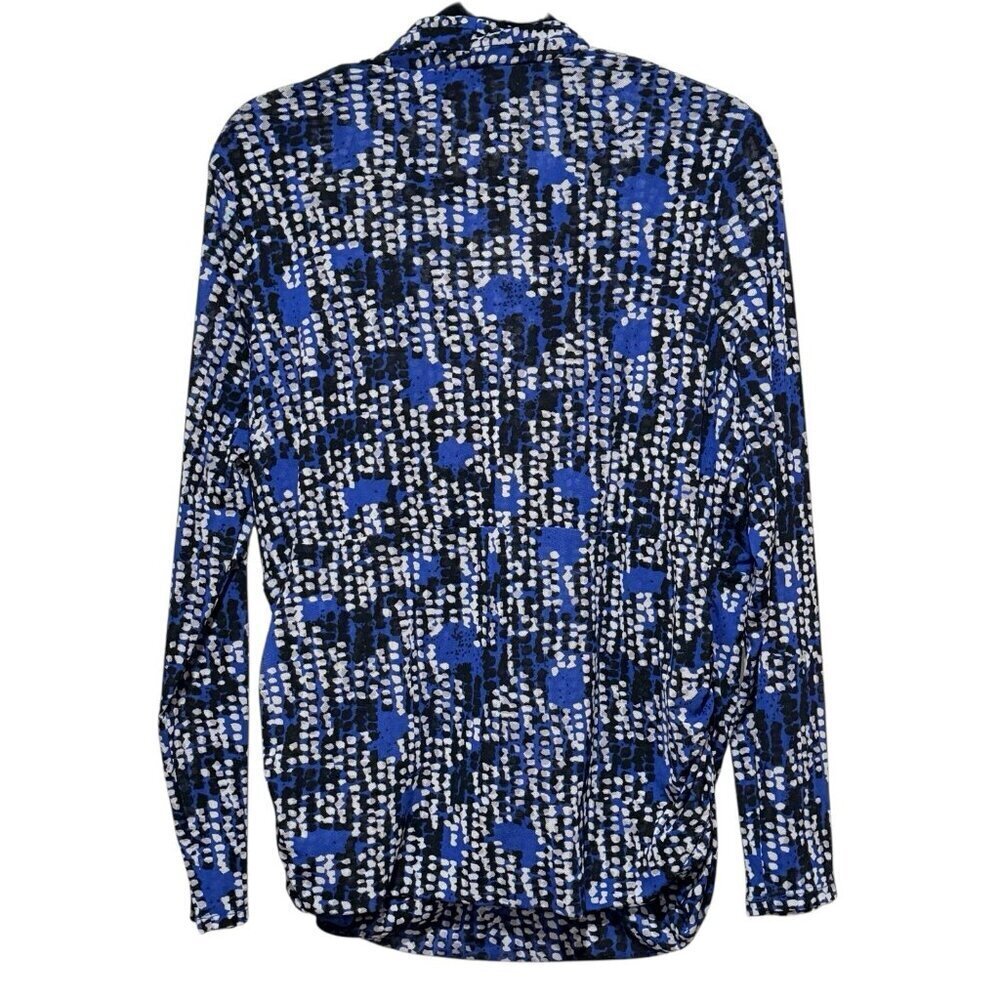 Y2K Kenneth Cole Royal Blue Abstract V-neck Long Sleeve Top Womens Size XL - Picture 3 of 9